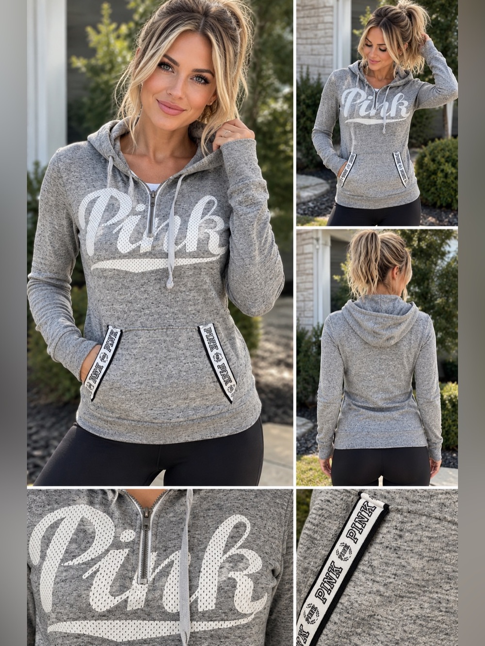 Victoria’s Secret PINK Gray Heather Quarter Zip Hoodie Pullover Women’s XS